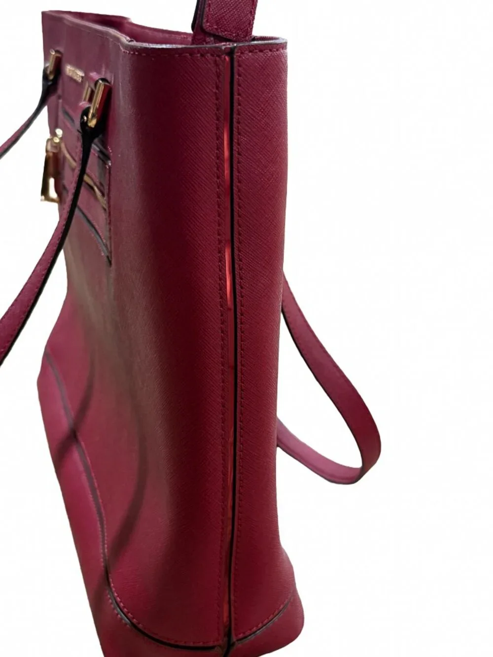 Michael Kors Sady Large Saffiano Leather Laptop Tote Bag Wine Red